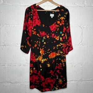 Tracy Reese Women's Silk Blend Abstract Scoop Neck Party Dress Black Red Size 4